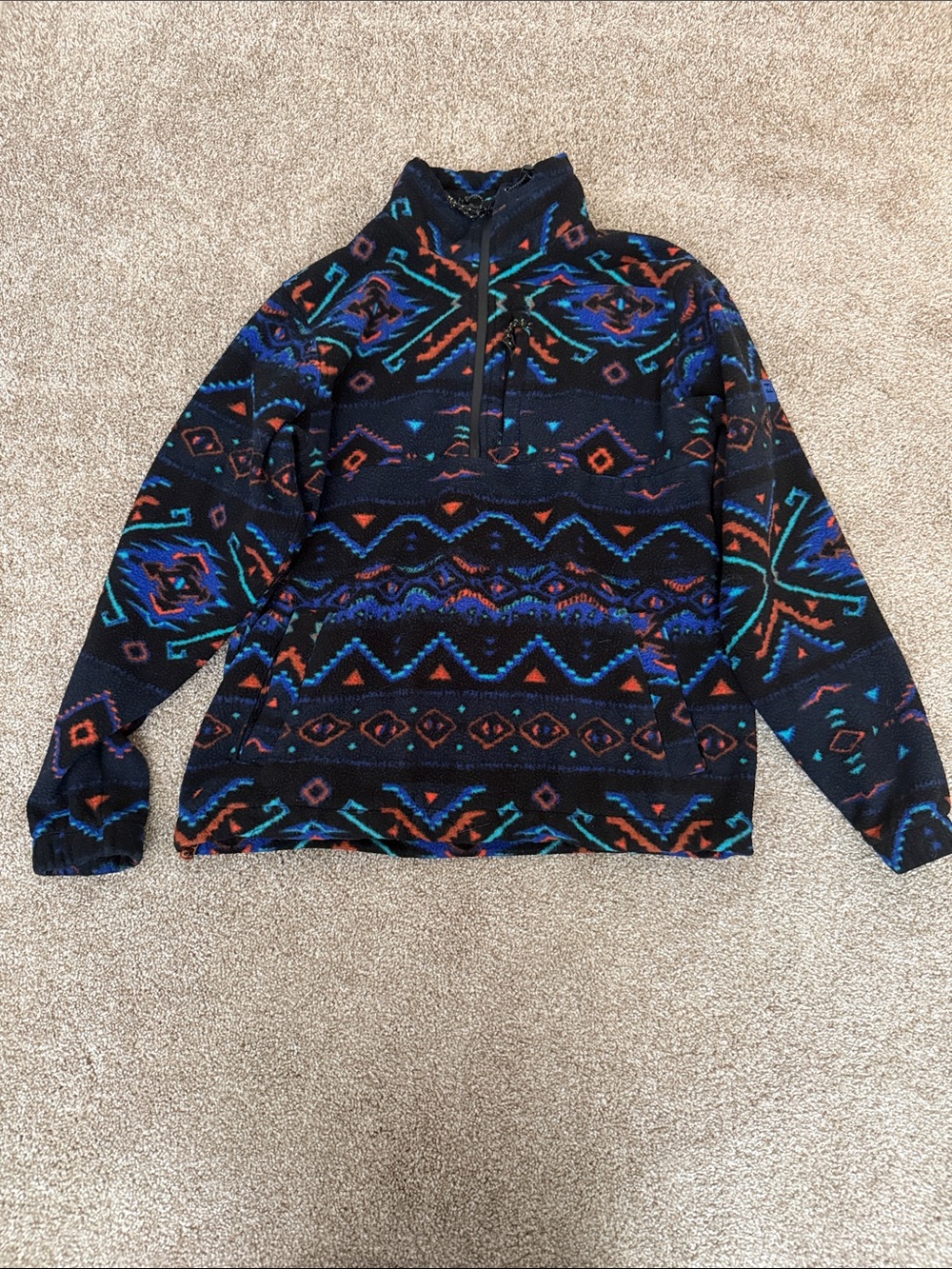 Billabong Black Half-Zip Sweater with Blue, Teal & Orange Aztec Print